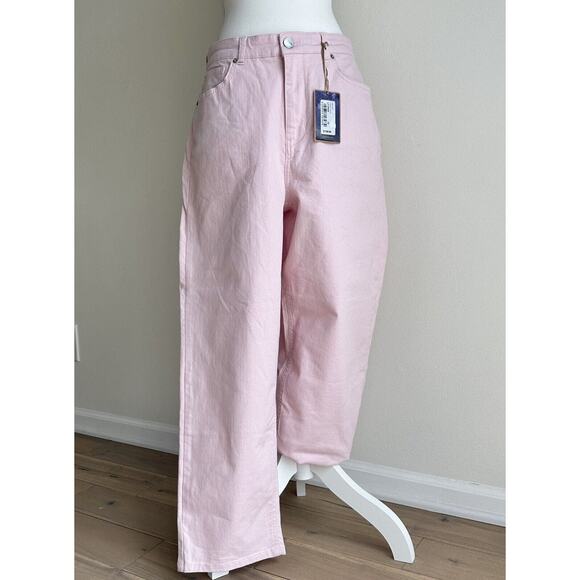 Ted Baker Straight Leg High Rise Jeans Light Soft Pink Denim Classic US 32 NWT - Picture 2 of 8